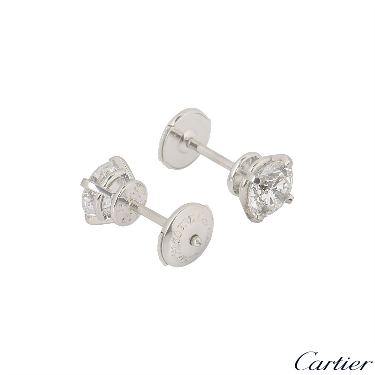 Cartier Platinum Diamond Stud 1895 Earrings 2.01 Carat F/VS1 at